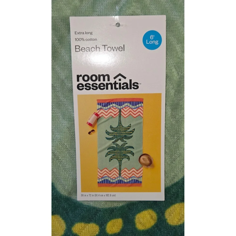 Room Essentials Green Palm Tree Extra Long Cotton Beach Towel 36x72 New